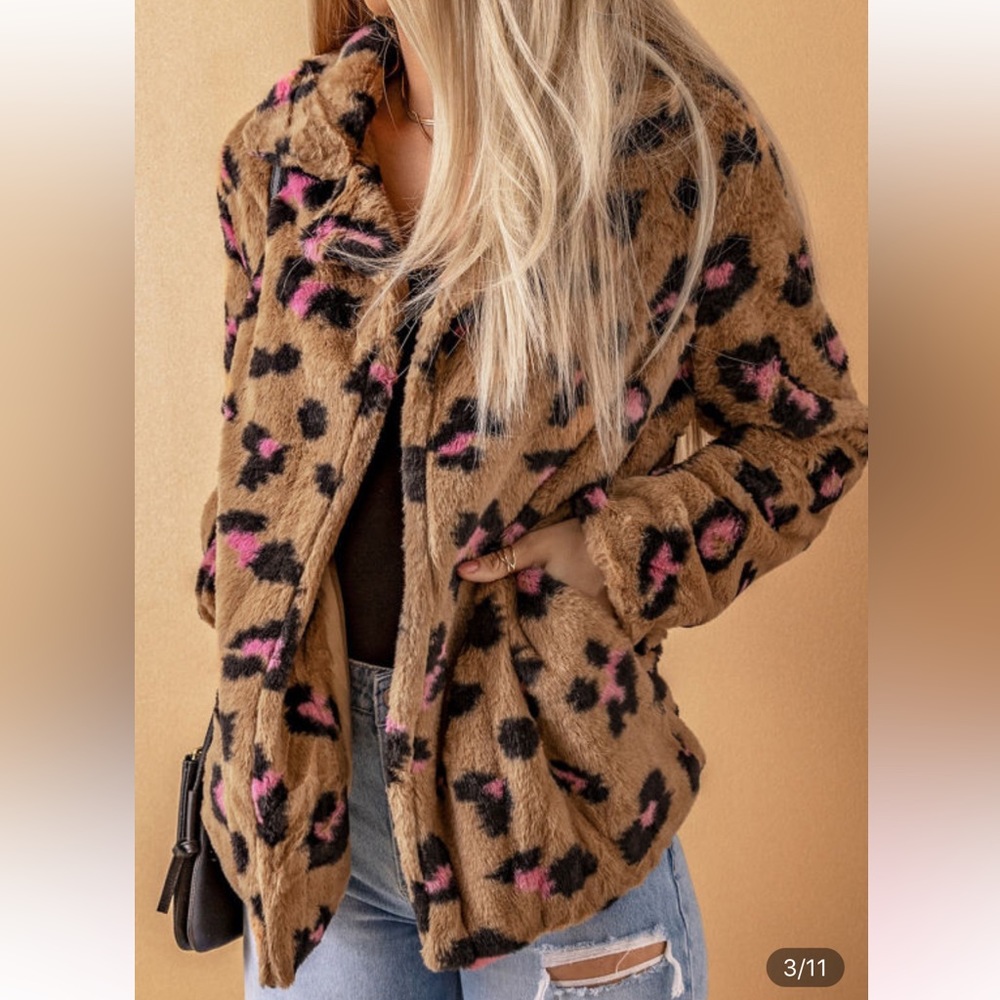 NWOT Briley leopard Cheetah Sherpa jacket - Picture 9 of 11